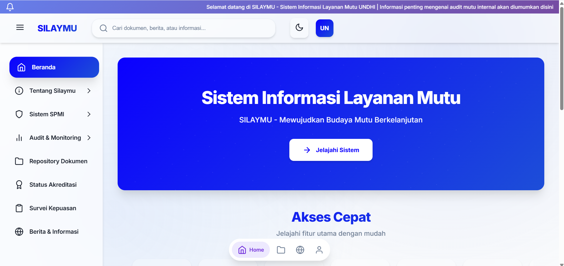 Sistem Penjamin Mutu Internal - Main Interface
